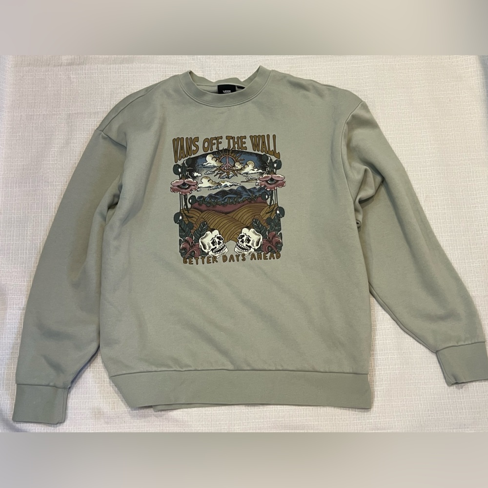 Vans Green Crewneck Sweater with Graphic Design, Unisex size medium